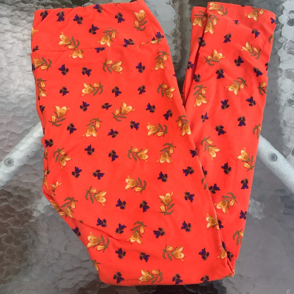 TC LuLaRoe fall orange floral leggings